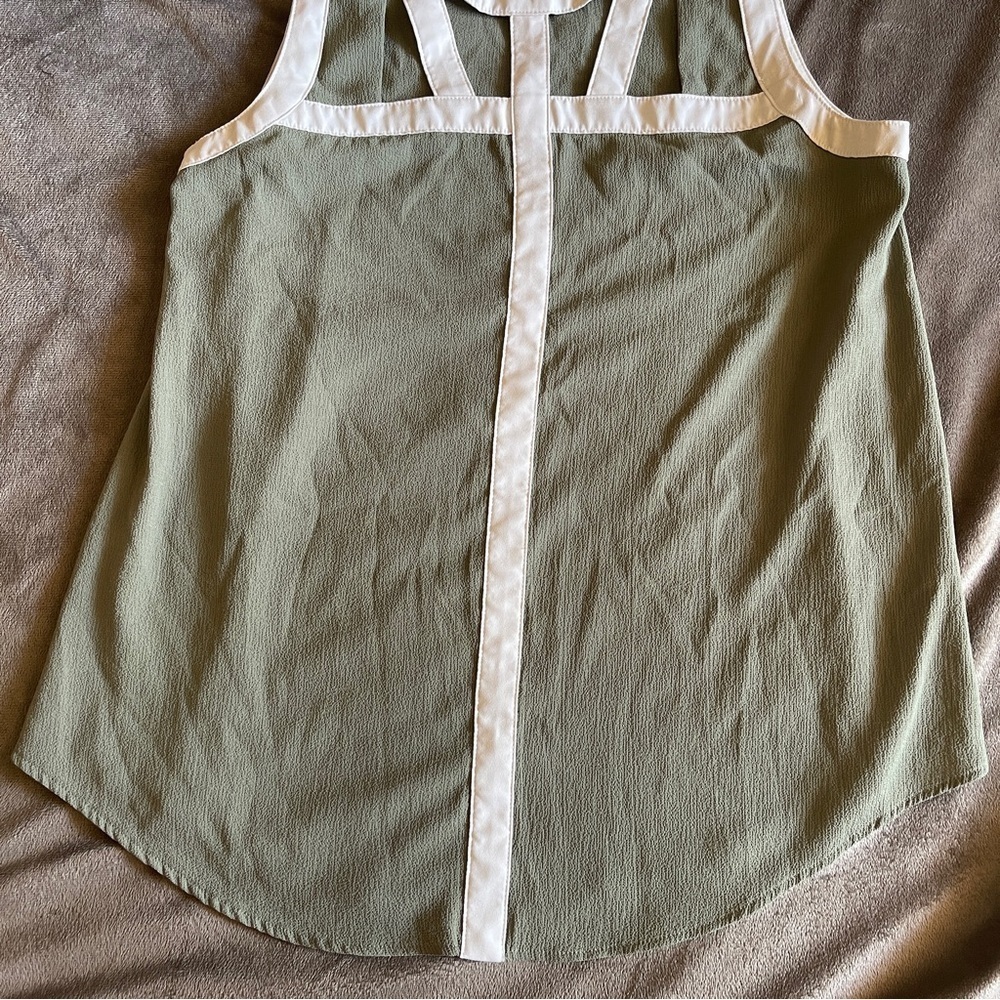 Candie's Sage Green Tank Top with White Accents - Picture 3 of 9